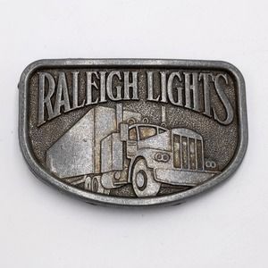 Vintage Raleigh Lights Trucker Pewter Belt Buckle Western Tobacco Cigarettes 80s